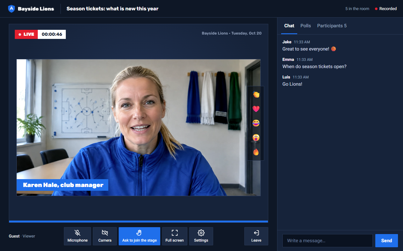The same webinar room in three different brands
